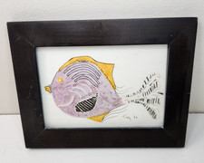 Vintage Connoisseur Fantasy Fish Drawing Photo Frame Autographed 7