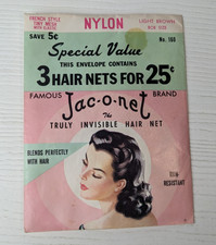 1960's Vintage AD packaging nylon HAIR NET  -JAC-O-NET (includes 2 of 3 NETS) picture