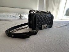 CHANEL Caviar Black Leather Small Boy Flap Bag 22-Series Chain Shoulder Strap picture