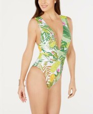 $154 NWT Trina Turk Multi Bananas Printed Plunging One Piece Swimsuit 8 yse0523 picture