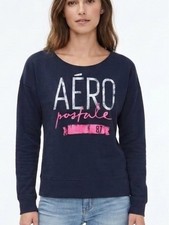 Aeropostale Navy Blue Graphic Crewneck Sweatshirt Pink Spellout Logo Sz S 1900 picture