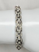 Vintage 1950s Signed Ledo Rhodium Clear Rhinestone Art Deco Link Bracelet 7