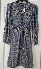 ANGIE Women's Long Sleeve, Blue Multi, Cut-Outs Casual Dress Medium NWT (74) picture