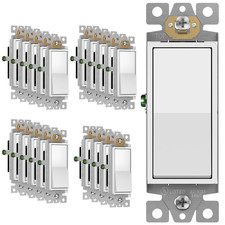 White Single Pole Decorator Paddle Light Switch, 15A, 20 Pack picture