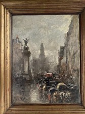 Paolo Sala (1859-1924) London Street Scene-Antique Italian Artist O/C Signed picture