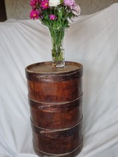 Antique Wooden Flour Bin Barrel GP 13C London Military Storage Rustic Side Table picture