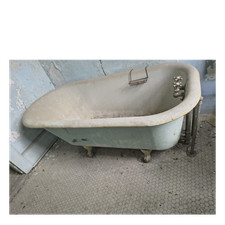 Antique Clawfoot Tub Cast Iron Porcelain Enamel White Blue Salvage 8 Plus picture
