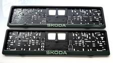 2 x New Skoda logo Green   - Quick Release - Number Plate Holders  picture