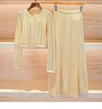 🎁🎁AUTHENTIC Sandro Women Pearl Hollow Out Knit Sweet Cardigan Shirt+Dress SML picture