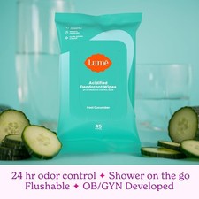 Lume Acidified Deodorant Flushable (45) Wipes 24 Hour Odor Control Cool Cucumber picture