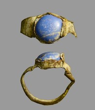 Ancient Roman Bronze Fairuz Blue Cabochon Ring Size 2-2.5 c. 100-400 AD COA picture