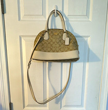 Coach Signature Monogram Dome Satchel Beige/Ivory Zip Detachable Strap Charm picture