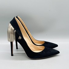 Gianvito Rossi Shoes Womens 7 Black Suede Fringe Stiletto Heel Pumps Pointed Toe picture