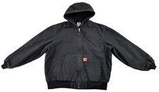 Y2K CARHARTT J130 US Men’s XL Black Hooded Flannel Duck Canvas Jacket EUC picture