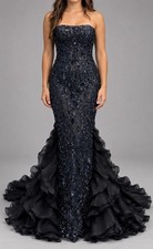 STUNNING JOVANI BLACK GUNMETAL PEAGEANT EVENING DRESS SIZE 2 $1200 picture