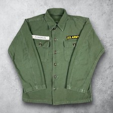 Vintage 50s Vietnam Era US Army OG-107 Type 1 Sateen Shirt Fatigue Patches M picture