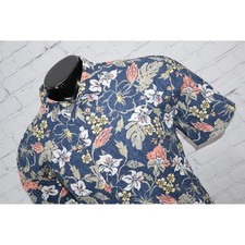 Express Hawaiian Button Up Mens XXL 2XLT Blue Floral Short Sleeve Cotton Tall picture