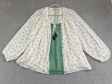 Anthropologie Daniel Rainn Artsy Green Floral Bohemian Blouse Relaxed L/XL New picture