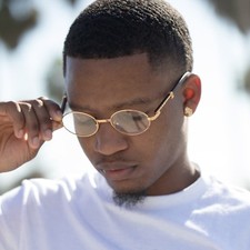 Men's Vintage Yellow Gold Frame Clear Lens Wood Grain Retro Hip Hop Glasses picture