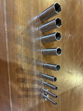 🇺🇸 Vintage Snap On Sockets. 3/8” Drive SFS SERIES Deep Well 6 Point Lot Of 9 picture
