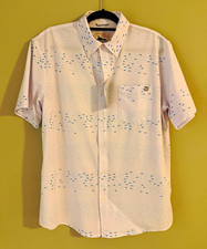 Huk Men’s L White/Blue Fish Print Button-Down Short Sleeve Shirt UPF 30 picture