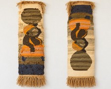 Vintage African Handwoven Figural Wall Hanging Raised Tufted Textile 16x40 picture