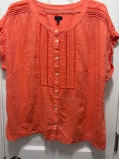 Women's TALBOTS Plus 100% Linen Peasant Blouse Top Size 1X Coral Pintuck accents picture