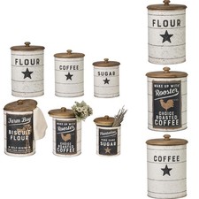 Primitives by Kathy 39060 Farmhouse Tin Canisters Set Sugar Coffee Flour picture