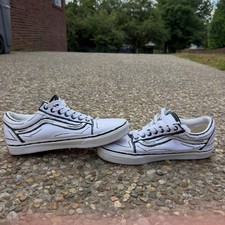 Vans Old Skool White & Black Sketch Outline Canvas Sneakers Men’s Size 10 picture