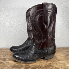 RARE Lucchese M1608 Black & Black Cherry Genuine Full Quill Ostrich Size 10.5 EE picture