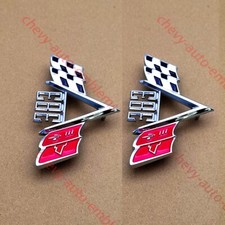 2PCS Silver Red Fits  1960s Universal 383 Cross Flag Fender Emblem Style Trim picture