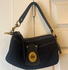 Coach Black Signature Shoulder Bag Small Zip Top Turnlock Gold Hardware Charm picture