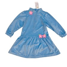 NWT Florence Eiseman 4T Velour Dress with Flowers in Blue picture