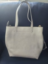Madewell Light Gray Leather Tote Bag with Detachable Strap, Pouch, Zip Closure picture