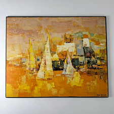 Vintage Jean Kalisch Sailboat Art Print Wood Block Plaque Mid Century Nautical picture