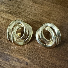 Monet Gold Tone Interlocking Knot Clip on Earrings Vintage Statement Jewelry picture