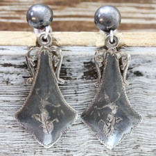 VINTAGE SIAM DANCING NIELLO STERLING SILVER EARRINGS 925 DANGLE SCREW BACK picture