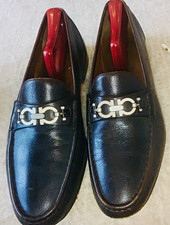 Salvatore Ferragamo Men's Black Leather Slip-On Gancini Logo Loafers 10.5 picture