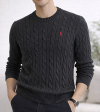 Polo Ralph Lauren Men’s Cotton Cable Knit Crew Neck Sweater Black Size S NWT picture