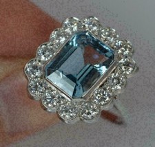 Brilliant 2.10Ct Emerald Simulated Aquamarine Engagement Ring 14K Gold Plated picture