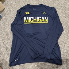 Nike Michigan Wolverines  Mens X Large Navy Jordan Jumpman Dri Fit Long Slv picture