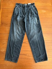 Kohl’s Women’s High Rise Baggy Pleated Denim Size 30 Waist Black Wash Grunge NWT picture