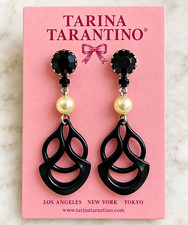 Tarina Tarantino Black Crystal & Pearl Dangle/Drop Earrings Butterfly Back picture