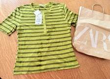 NWT Women’s Zara Short Sleeve Sweater Green Striped - Medium M picture