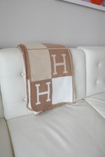 Hermes Avalon Cashmere Blanket Throw Brick Brown, Cream, Grey with box   picture