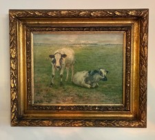 Antique Oil Painting Cows Signed Ch. Jansson Framed Small 1915 picture