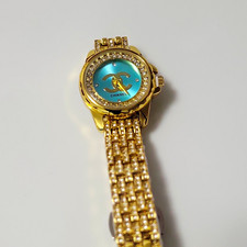 CHANEL Women's Quartz Analog Blue Dial Gold-Tone Bracelet Watch Gem-Set WR picture