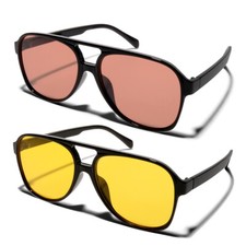 ShadyVEU 90s Inspired Aviator Bomber Yellow Amber Lens 2000s Geometric Sunglass picture