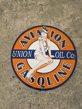 VINTAGE UNION OIL PORCELAIN SIGN AVIATION GASOLINE CAR MOTOR SERVICE SUPPLY 12