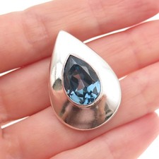 Jaf Elias Sterling Silver Vintage Real Blue Topaz Teardrop Slide Charm Pendant picture